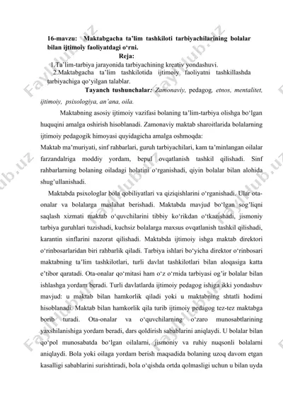 maktabgacha ta'lim tashkiloti tarbiyachilarining bolalar bilan ijtimoiy faoliyatdagi o‘rni — DOC