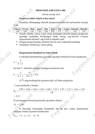 prognozlash usullari — DOC