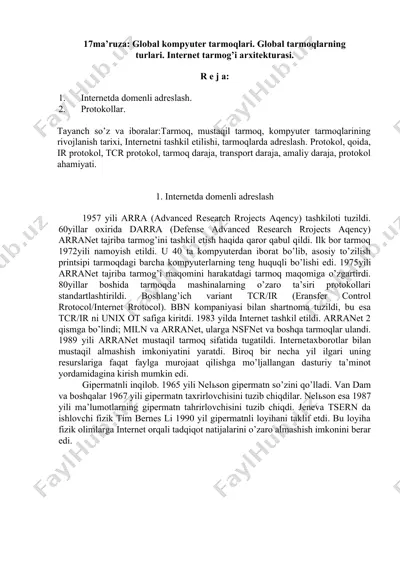 global kompyuter tarmoqlari — DOC
