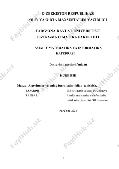 algoritmlar va uning funksiyalari bilan tanishish — DOC