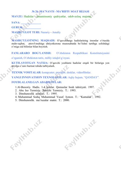 ma’naviy-ma’rifiy soat rejasi — DOC