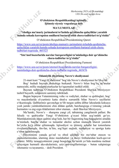 iqtisodiy va siyosiy voqealar to'g'risida ma'lumotlar — DOC