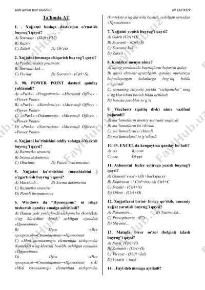 yan uchun test savollari № tat0029 — DOC