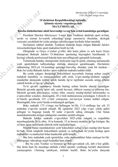 boks bo‘yicha bahodir jalolov sport mahorati maktabi — DOC