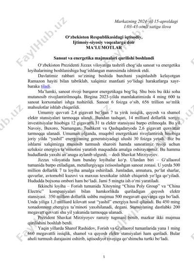 sanoat va energetika majmualari — DOC