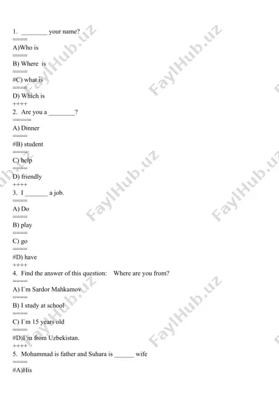 english grammar quiz — DOC