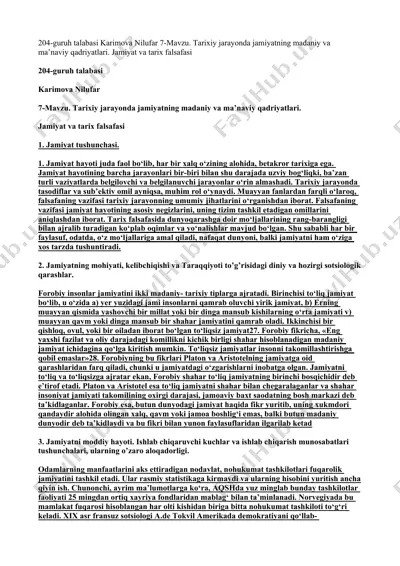 jamiyat va tarix falsafasi — DOC