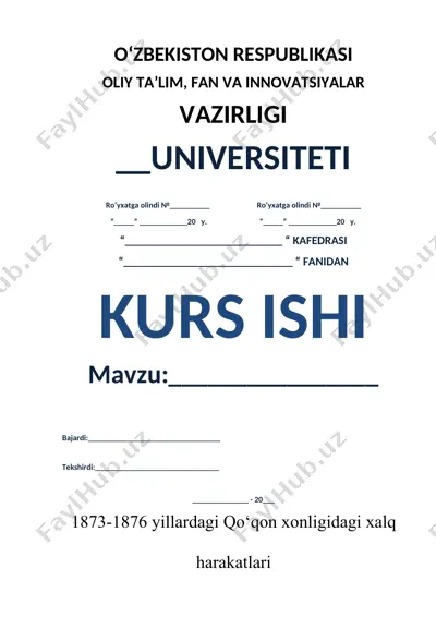 qo‘qon xonligidagi xalq harakatlari — DOC