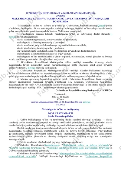 davlat standarti "maktabgacha ta'lim va tarbiya to'g'risida" — DOC