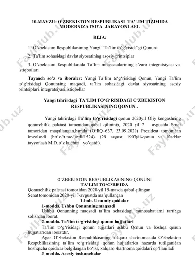 o‘zbekiston respublikasi ta’lim tizimida modernizatsiya jarayonlari — DOC