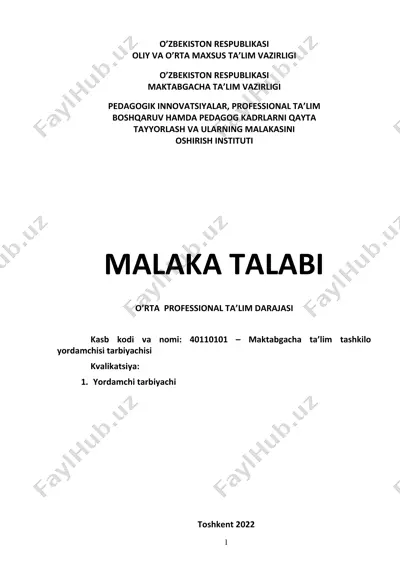 maktabgacha ta’lim tashkiloti yordamchisi tarbiyachisi — DOC