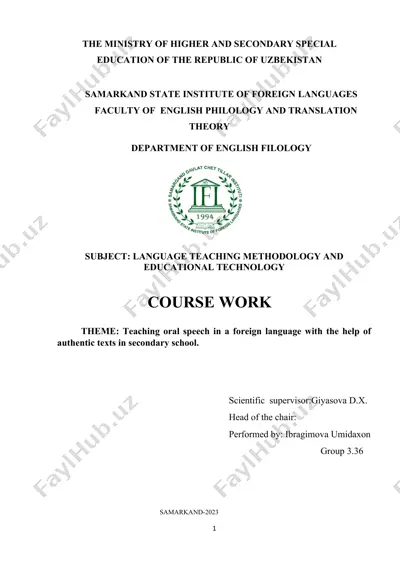 teaching oral speech in a foreign language with the help of authentic texts in secondary school — DOC