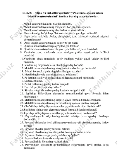 bino va inshootlar qurilishi yo‘nalishi talabalari uchun — DOC