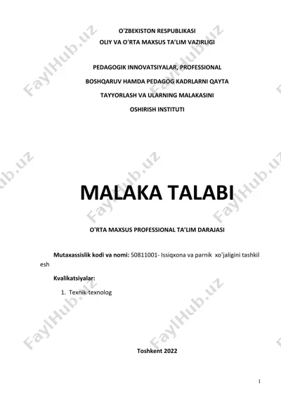 issiqxona va parnik xo‘jaligini tashkil etish — DOC