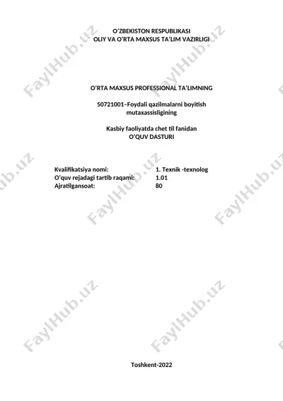 foydali qazilmalarni boyitish mutaxassisligining o‘quv dasturi — DOC