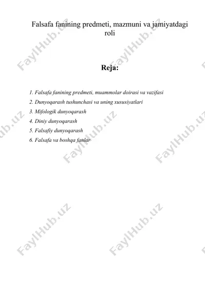 falsafa fanining predmeti, mazmuni va jamiyatdagi roli — DOC