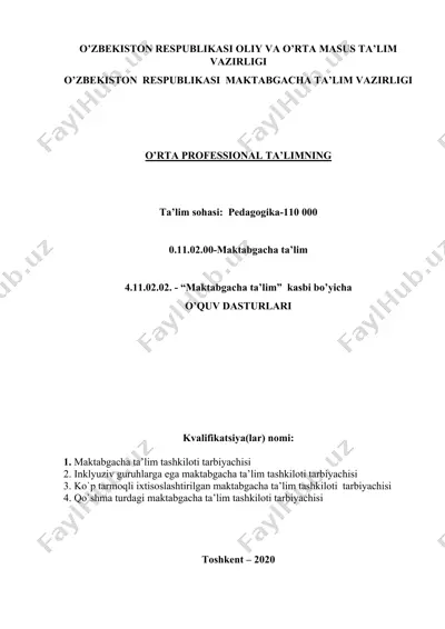 maktabgacha ta’lim tashkiloti tarbiyachisi kvalifikatsiyasi — DOC