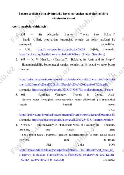buxoro xonligida ijtimoiy-iqtisodiy hayot mavzusida manbalar tahlili va adabiyotlar sharhi 25 — DOCX