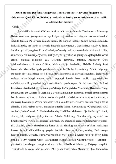 jadid ma’rifatparvarlarining o‘lka ijtimoiy-ma’naviy hayotida tutgan o‘rni 25 — DOCX