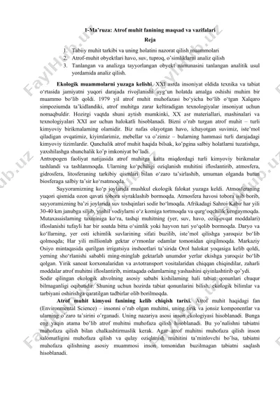 atrof muhit fanining maqsad va vazifalari — DOC