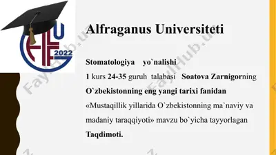 mustaqillik yillarida oʻzbekistonning ma'naviy va madaniy taraqqiyoti — PPTX