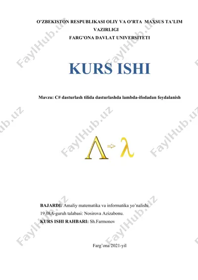 c# dasturlash tilida dasturlashda lambda-ifodadan foydalanish — DOC