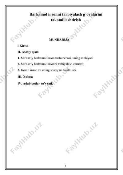 barkamol insonni tarbiyalash g`oyalarini takomillashtirish — DOC
