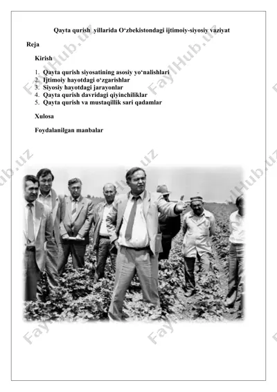qayta qurish yillarida o‘zbekistondagi ijtimoiy-siyosiy vaziyat 25 — DOCX