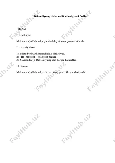 mahmudxo‘ja behbudiy tilshunoslik sohasiga oid faoliyati — DOC
