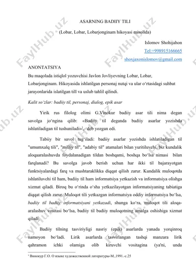 asarning badiiy tili — DOC