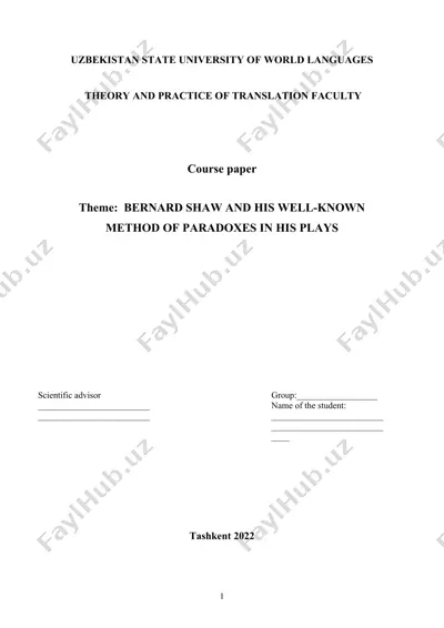 bernard shaw and his well-known method of paradoxes in his plays — DOC