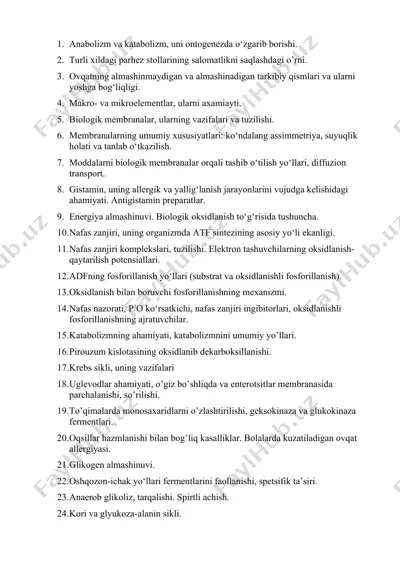 biologiya fanlari bo'yicha malumotlar — DOC
