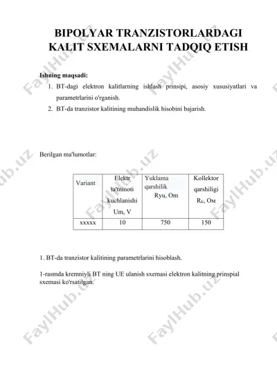 bipolyar tranzistorlardagi kalit sxemalarni tadqiq etish — DOC