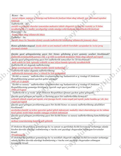 biznes, tadbirkorlik va biznesmen — DOC