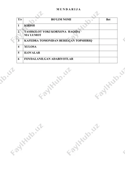 turar joylar uchun ilovalar paketi — DOC