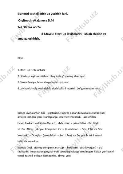 biznesni tashkil etish va yuritish fani — DOC