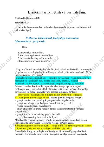 biznesni tashkil etish va yuritish fani javoblari — DOC