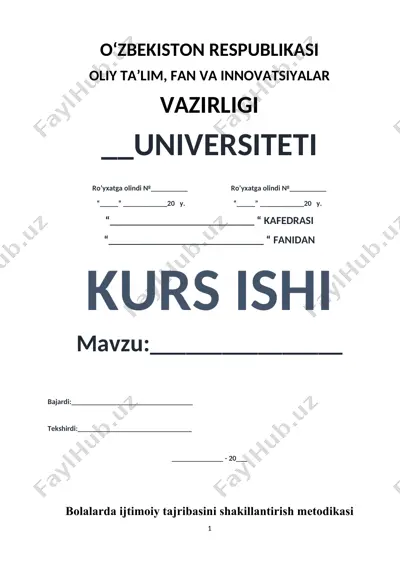 bolalarda ijtimoiy tajribasini shakillantirish metodikasi — DOC