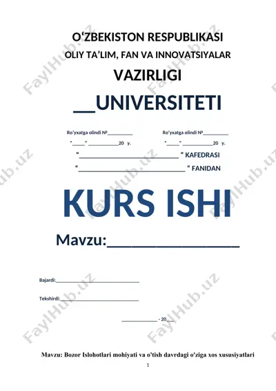 bozor islohotlari mohiyati va o'tish davrdagi o'ziga xos xususiyatlari — DOC