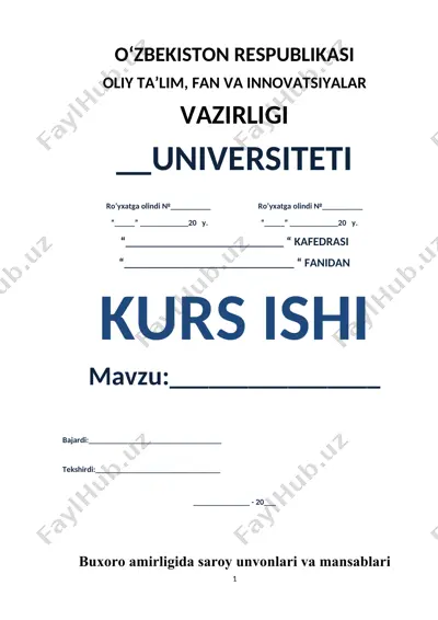 kurs ish: buxoro amirligida saroy unvonlari va mansablari — DOC