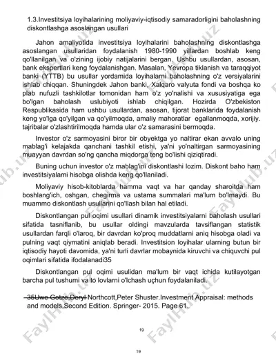 investitsiya loyihalarining moliyaviy-iqtisodiy samaradorligini baholashning diskontlashga asoslangan usullari — DOC
