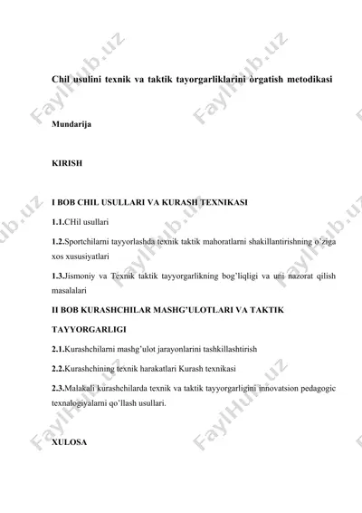 chil usulini texnik va taktik tayorgarliklarini òrgatish metodikasi — DOC