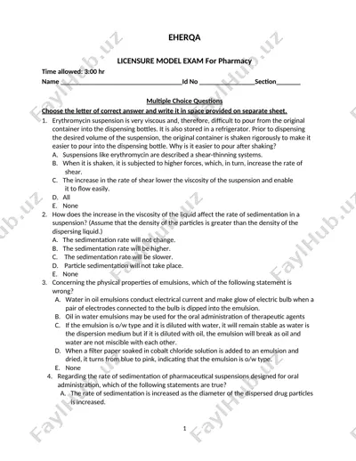 licensure model exam for pharmacy — DOC