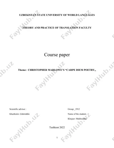 christopher marlowe’s “carpe diem poetry,, — DOC