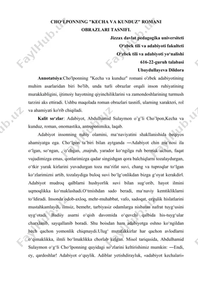 cho'lponning "kecha va kunduz" romani — DOC