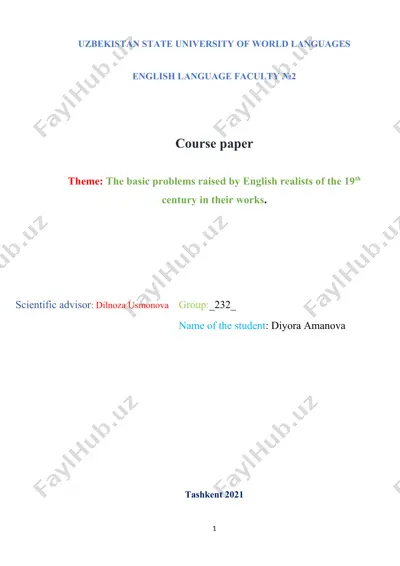 course paper on the basic problems raised by english realists of the 19th century in their works — DOC