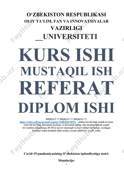 covid-19 pandemiyasining o’zbekiston iqtisodiyotiga tasiri — DOC