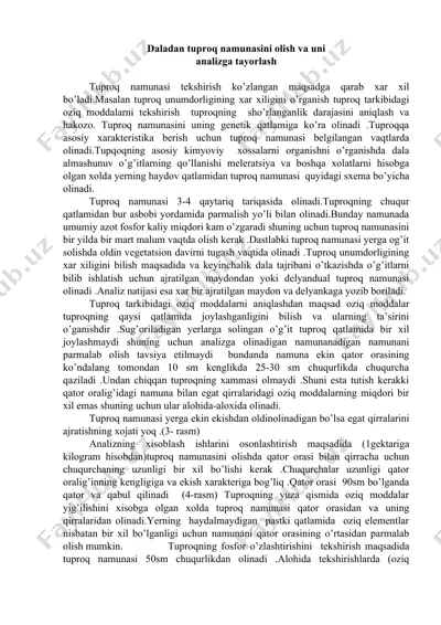 tuproq namunasi olish va uni analizga tayorlash — DOC