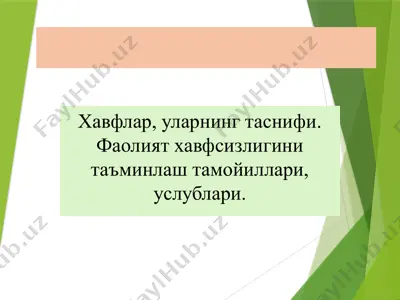 havflar, ularning tasnifi. faoliyat havfsizligini ta'minlash tamoillari, uslublari — PPTX