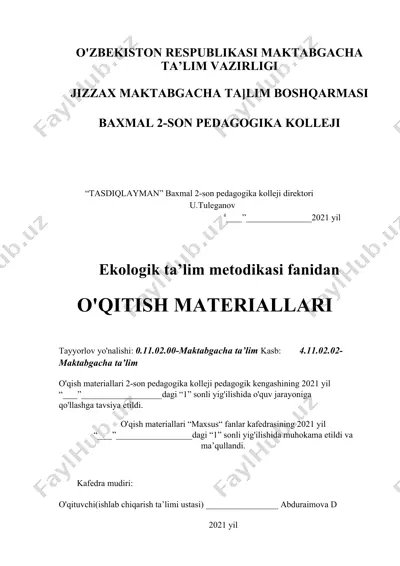 ekologik ta’lim metodikasi fanidan o'qitish materiallari — DOC